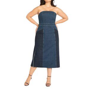 Eloquii Strapless Denim Midi Dress with Side Zippers